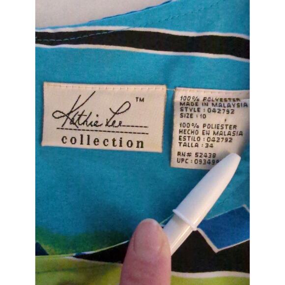 Kathie Lee Collection Sleeveless Lime Green / Aqua Blue Dress women's sz 10 VTG - Picture 2 of 4